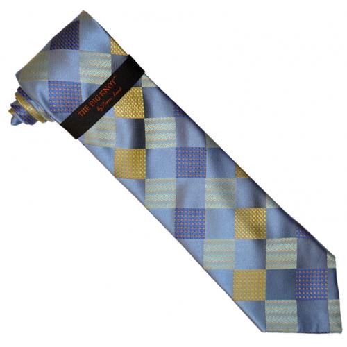 Hi-Density By Steven Land "Big Knot" BWR2638 Sky Blue / Multicolor Diamond Design 100% English Woven Silk Necktie / Hanky Set